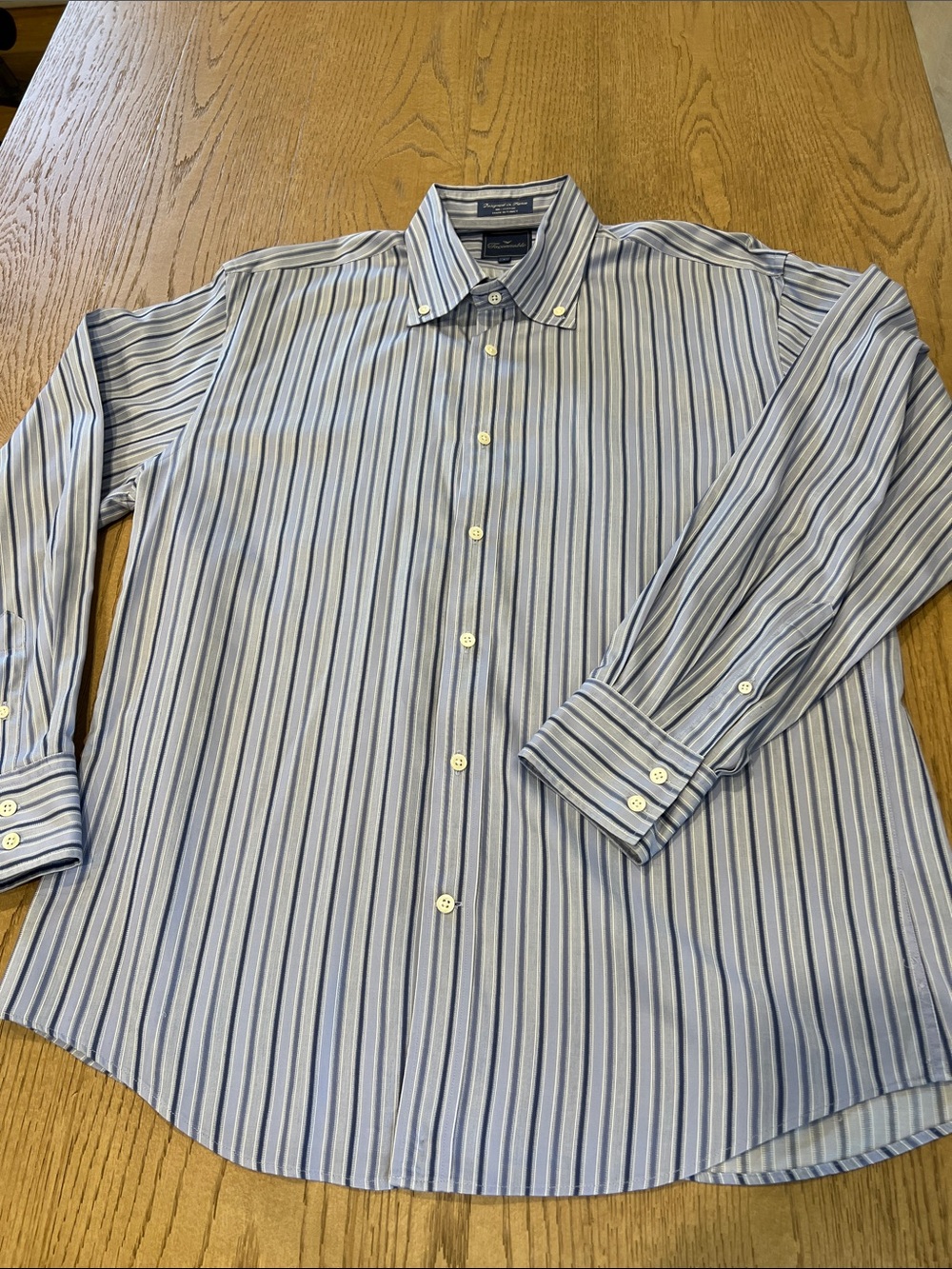 Men's Faconnable Blue Striped Button-Down Dress Shirt - Machine Washable!